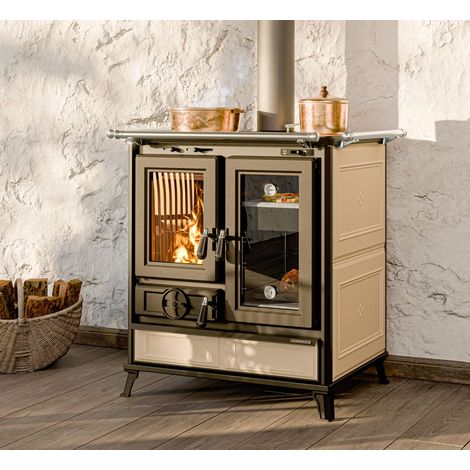 Thermorossi – Cuisinière à bois céramique raccordable 7.8 kW – Foyer fonte – Kit air extérieur – Dimensions L 770 x H 863 x P 578 mm (1/5)