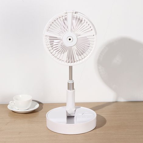 Tragbarer, teleskopierbarer Tischventilator mit Faltfunktion, Zerstäuber, Feuchtigkeitsspender, LED-Beleuchtung und USB-Ladefunktion (1/5)
