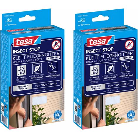 tesa Insect Stop COMFORT Moustiquaire pour fenêtre - Moustiquaire auto-adhésive avec bande Velcro - Moustiquaire sans percer - blanc (protection visuelle légère), 100 cm x 100 cm -2pcs
