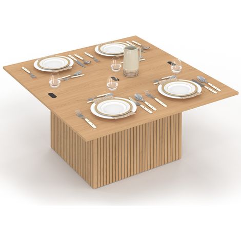 Tavolino rettangolare con piano sollevabile, trasformabile in tavolo da pranzo JULIETTE, 100 cm, effetto doghe di legno