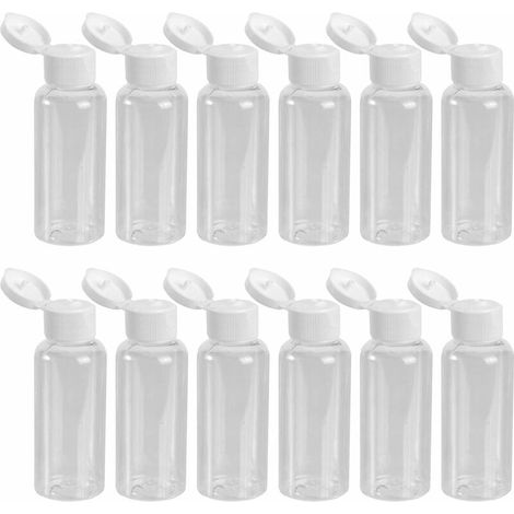 Confezione da 12 bottiglie di plastica vuote da 50 ml con coperchio a ribalta per emulsione di gel doccia