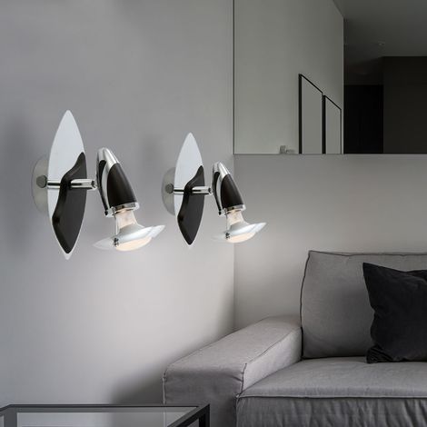 Spotleuchte Wandlampe Leuchte Flurleuchte Leselampe Wohnzimmer, Stahl Eisen silber schwarz, 1x E14 Fassung, HxB 20x17 cm, 2er Set