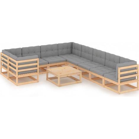 Set Salotto Giardino 10pz Cuscini Antracite Legno Massello Pino vidaXL (1/5)