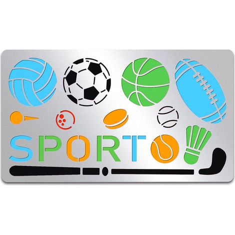 Pochoir de sport en métal en acier inoxydable 10,2 x 17,8 cm - Pochoirs de sport réutilisables pour peinture volley-ball, football, basket-ball, golf, dessin pour mur, bois, toile, décoration (1/5)