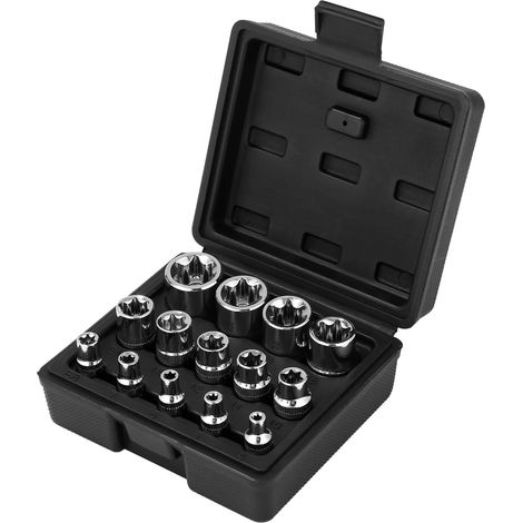14-teiliger Torx-Steckschlüsselsatz, Torx-Steckschlüsselsatz, E-Profil-Steckschlüsselsatz, Außentorx 1/4 Zoll, 3/8 Zoll und 1/2 Zoll Steckschlüssel E4 E5 E6 E7 E8 E10 E11 E12 E14 E16 E18 E20 E22 E24 (1/5)