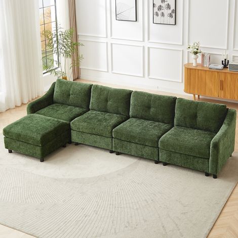 Canapé modulable, canapé en chenille en L, à agencer librement, canapé d'angle en U, idéal pour le salon, les appartements et les bureaux(4 places en L, vert)
