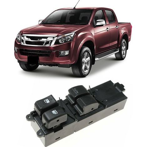 A black ABS master switch for the electric window regulators for Isuzu 2-door models from model years 2011-2019.
