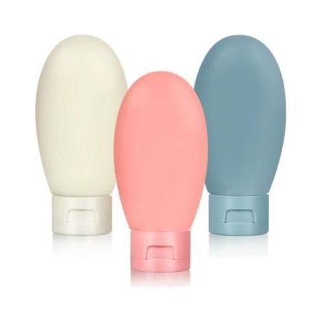 Flacon Voyage Silicone, 3Pcs 60ML Étanches Bouteille de Voyage, Contenant Voyage pour Huile Solaire, Shampooing, Lotion, Gel Douche (1/4)
