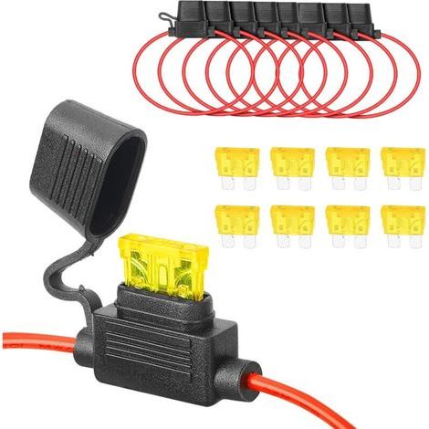 8 Set porte-fusible, porte-fusible à lame standard étanche en ligne avec un capuchon, prise de courant avec fusible de lame 8pcs 20A pour bateau de voiture RV (1/5)