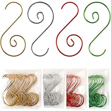 200 Pezzi Ganci a S per Decorazione di Natale, Ganci a S in Acciaio Inox, Gancio per Decorazione dell'Albero di Natale (Rosso+Giallo+Argento+Verde) (1/5)