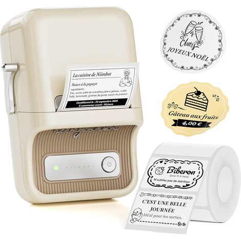 Stampante termica per etichette B21 Mini senza inchiostro, compatibile con iOS e Android, per uso domestico e aziendale, stampante per etichette per codici a barre e codici QR, con 1 rotolo di nastro  (1/5)