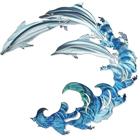 Dolphin Mur - Décor Mural En Métal - Pour Intérieur Et Extérieur - 30 x 30 cm - Bleu (1/5)
