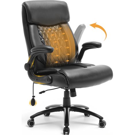 COLAMY Ergonomischer Bürostuhl in Großformat – Klappbare Armlehnen, Verstellbare Lendenstütze, Schwarz