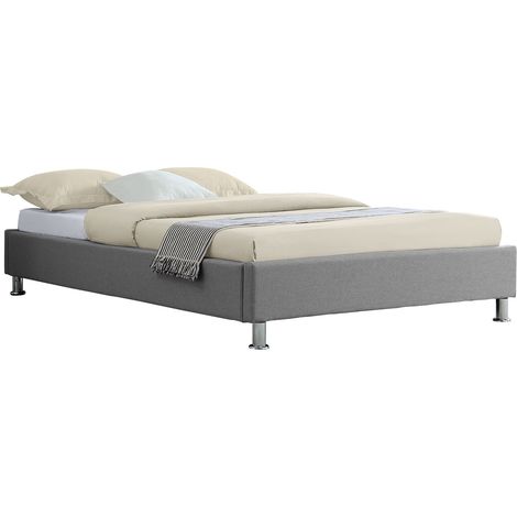 Idimex – Lit simple NIZZA gris 120x190 cm – Structure en tissu polyester – Sommier à lattes inclus – Hauteur 30 cm – Design contemporain (1/4)