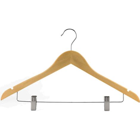 JVD - Cintre à pinces en bois naturel pour dressing avec barre et encoches. - Matériel professionnel