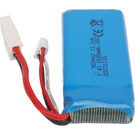 Batterie lithium 7,4 V 1500 mAh pour bateau radiocommandé V913 L969 K959, légère, avec protection contre les surcharges et les courts-circuits et prise EL-2P. (1/5)