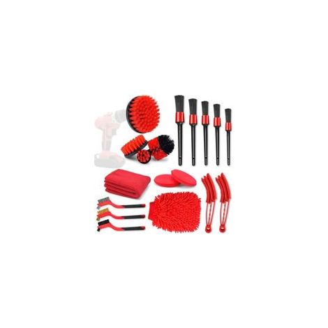 Kit de nettoyage automobile 18 pièces – Brosses pour detailing intérieur et extérieur, brosses rotatives pour perceuse, brosses pour jantes et pneus (1/5)