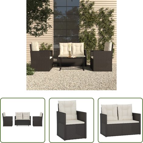Terrassenmöbel - 4-tlg. Garten-Lounge-Set mit Kissen Poly Rattan Schwarz (1/5)