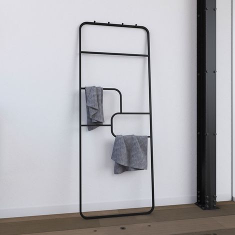 Puerta de la toalla - 176x60x1.6 cm - Metal - Matte Black - Soporte - Tipo de taller - Rompecabezas de diseño oscuro
