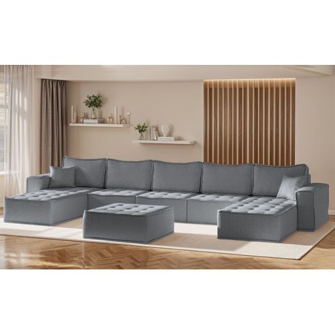 Wohnlandschaft Sofa U-Form Modulsofa-Set 6-teilig SANDE Stoff Alpine Anthrazit (1/5)
