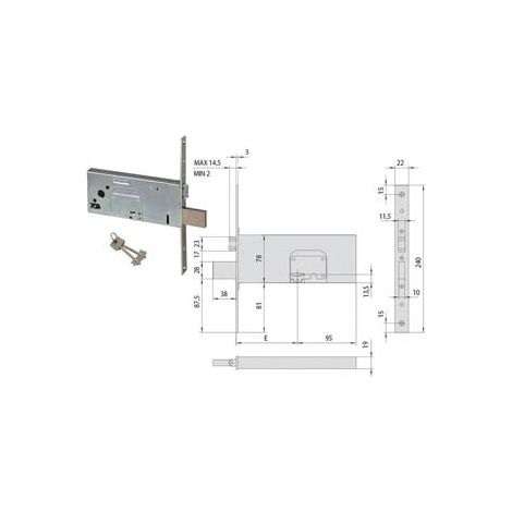 SERRATURA DA INFILARE PER FASCE DOPPIA MAPPA CON RULLO MM.78 H 57360- - mm.100 (57360100) - 1 pezzi CISA