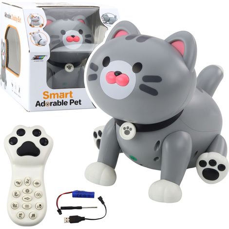 Gatito robot interactivo con control remoto RC, color gris. (1/4)