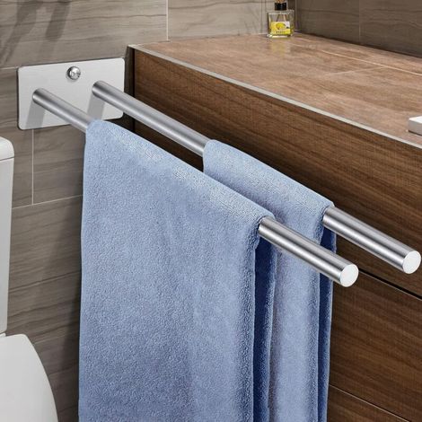 Porte-serviettes sans perçage, porte-serviettes invités en acier inoxydable, auto-adhésif, barre porte-serviettes, porte-serviettes de salle de bain, 40 cm avec crochets pour salle de bain et cuisine (1/4)
