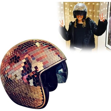 Casque boule classique avec visière rétractable miroir paillettes pour DJ, club, scène, bar, fête, mariage, décoration de vacances (1/5)