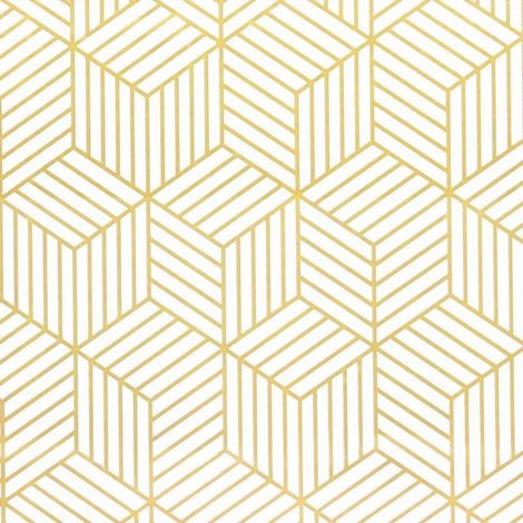 Papier peint autocollant à rayures géométriques de l'hexagone doré - Papier peint autocollant - Pour meubles - Doré et blanc - 45 x 500 cm - Papier cadeau de Noël (1/5)