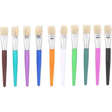 Lot de 10 pinceaux plats à manche en plastique souple pour peinture à l'huile et aquarelle (A587) (1/4)