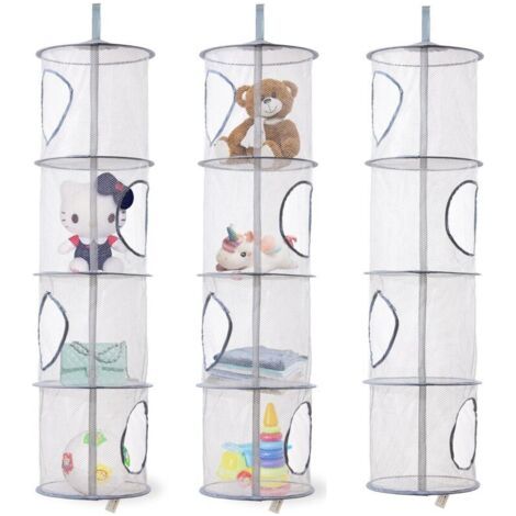 Pair Sac Rangement Filet Enfant - 2 pièces, Sac Rangement Filet Suspendu 4 Niveaux Pliable - Gris (3 pièces), Pour Enfants/Peluches