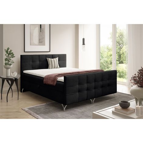 Boxspringbett Schlafzimmerbett PERLA PREMIUM 160x200cm Stoff Coral Schwarz