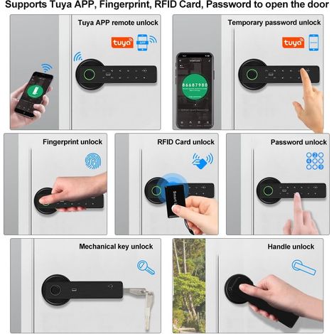 Serratura elettronica intelligente Tuya Wi-Fi con impronta digitale biometrica, scheda RFID da 13,56 MHz, telecomando APP senza chiave, maniglia per serratura porta 5 in 1 (1/4)