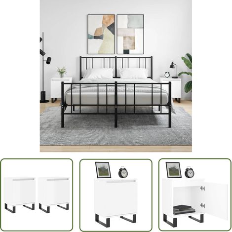 The Living Store Tables de chevet 2pcs blanc brillant 40x30x50cm bois ingénierie - Table De Chevet - Meuble De Chambre - Table De Nuit - Commode - Rangement Intérieur (1/5)