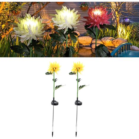 Set aus 2 LED-Solarlampen in Form von Chrysanthemen, künstliche Blumen für den Außenbereich, Hof oder Rasen, zum Einstecken in den Boden, zur Gartendekoration und Landschaftsgestaltung (gelb). (1/5)