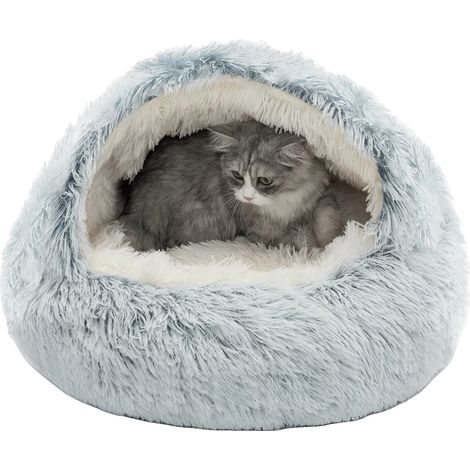 Cama para gatos, diseño semicerrado, suave y cómoda para mascotas, GRIS (1/2)