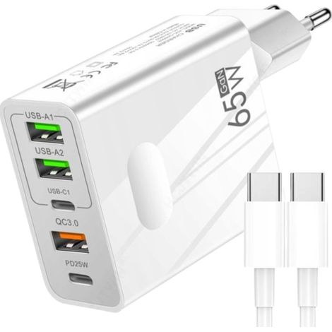 65-W-Schnellladegerät: 2x USB-C PowerDelivery, 3x USB-A QC 3.0, Weiß (1/5)