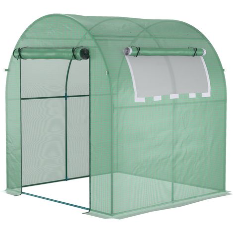 Invernadero de plástico 180 x 180 x 200 cm con puerta enrollable y ventana lateral, verde (1/4)