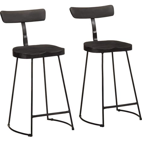 Barhocker 2 Stk. Schwarz 49x43x88 cm Mango Massivholz