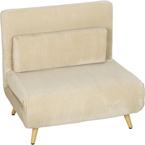 Velours Côtelé Confort Gain de Place Fauteuil Lit Pliable Clic Clac 1 Place pour Salon Bureau Chambre d'Amis Beige (1/5)