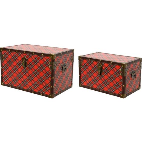 Kaemingk Baule Portaoggetti Tartan Rosso 40x25x25 cm Stile Vintage