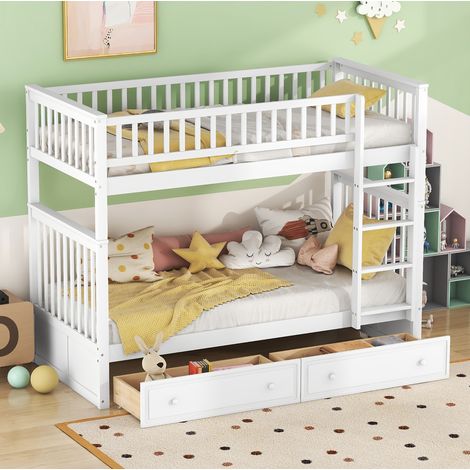 Litera 90/200 cm blanca de pino con 2 cajones y convertible en 2 camas (1/5)