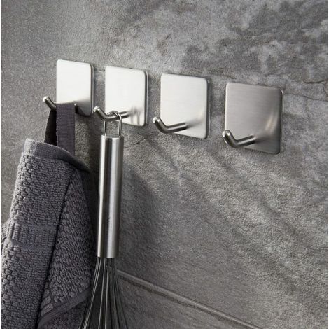Crochets porte-serviettes auto-adhésifs, sans perçage, lot de 4 crochets muraux, crochets adhésifs en acier inoxydable pour cuisine et salle de bain - Ineasicer (1/4)