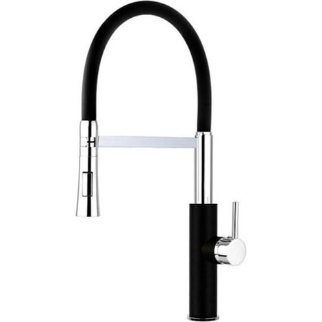 Rubinetto con doccetta in silicone a canna alta miscelatore in da cucina 2 modalità di getto acciaio nero (1/5)
