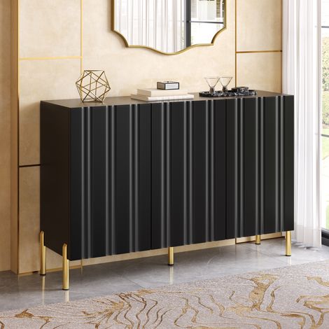 Sideboard schuhschrank 2-in-1 - 120x35,5x80 cm - flur und wohnzimmer - 3 türen mit verstellbaren einlegeböden mdf metallbeine - schwarz gold (1/5)