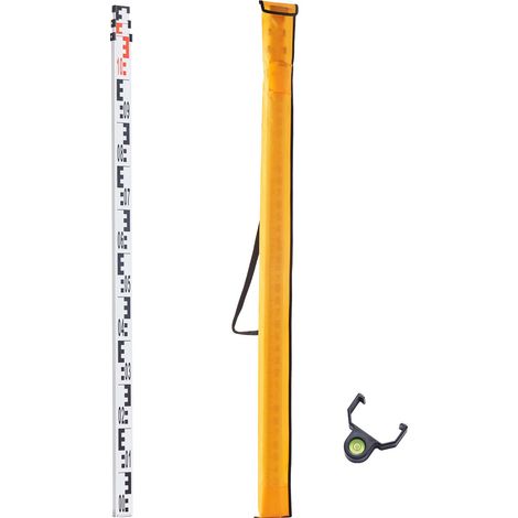 Jalon télescopique en aluminium 3M, double échelle CM/MM, niveau à bulle intégré, sac de transport inclus, pour mesurer murs, sols et maisons. (1/5)