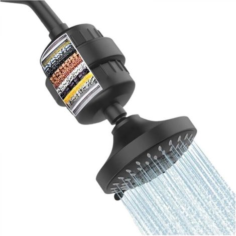 15-level shower head and shower filter, high-pressure filtered shower head with 5 spray settings, black (1/5)