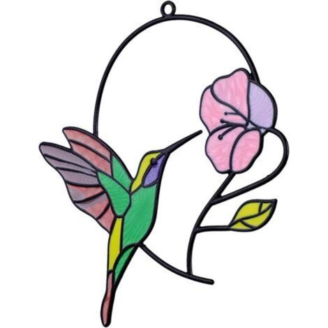 Ornement de Colibri pour fenêtre, Colibri fenêtre Pendentif, Attrape-Soleil pour fenêtre d'oiseau, Ornement Fenêtre D'oiseau métal, Colibri en métal 2D pour Les fenêtres, Les porches et Les Chambres (1/5)