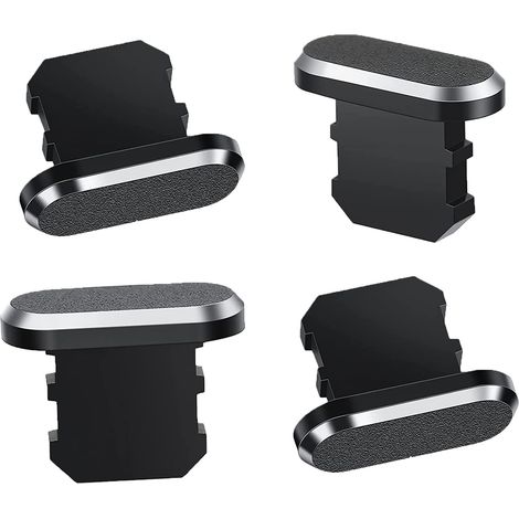 Lot de quatre bouchons antipoussiere pour iPhone 13 12 11 Pro Max SE XR X 8 Plus 7 avec etui de transport clip silicone (1/5)