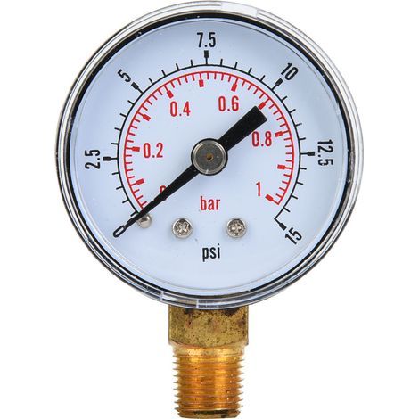 Gauge de pression mécanique 1/8 pouce BSPT Connexion inférieure pour l'eau d'huile d'air (0-15psi 0-1bar) (1/5)